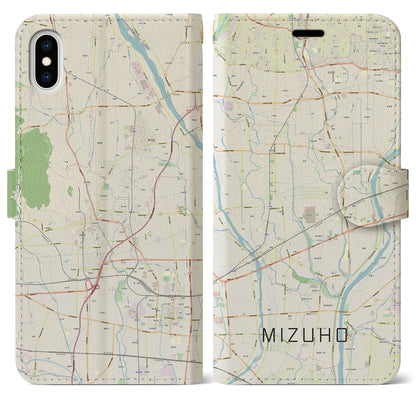 【瑞穂（岐阜県）】地図柄iPhoneケース（手帳タイプ）ナチュラル・iPhone XS Max 用