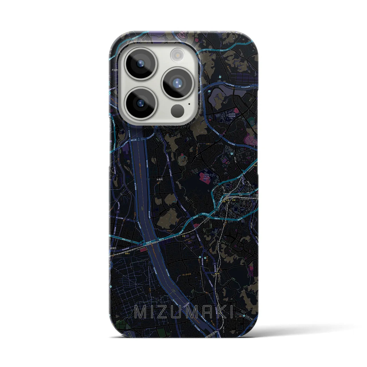 【水巻】地図柄iPhoneケース（バックカバータイプ・ブラック）iPhone 15 Pro 用