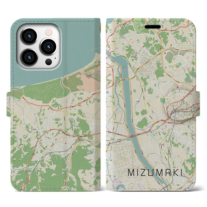 【水巻（福岡県）】地図柄iPhoneケース（手帳タイプ）ナチュラル・iPhone 13 Pro 用