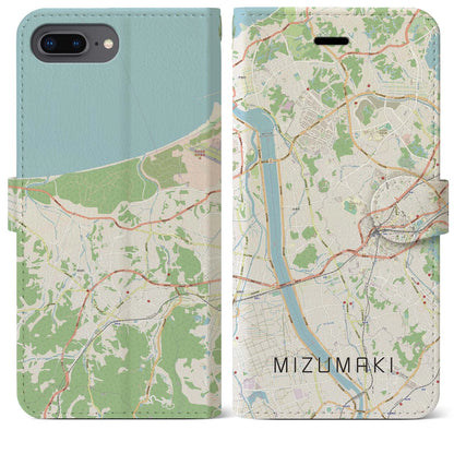 【水巻（福岡県）】地図柄iPhoneケース（手帳タイプ）ナチュラル・iPhone 8Plus /7Plus / 6sPlus / 6Plus 用