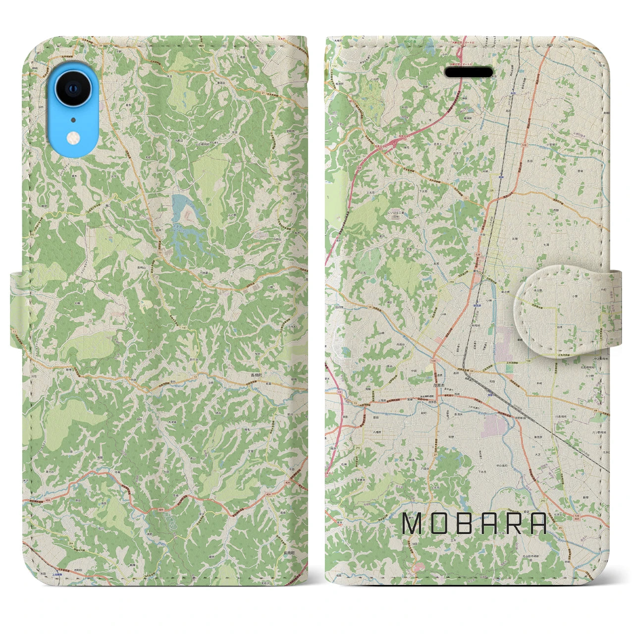 【茂原】地図柄iPhoneケース（手帳両面タイプ・ナチュラル）iPhone XR 用