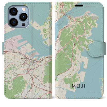 【門司（福岡県）】地図柄iPhoneケース（手帳タイプ）ナチュラル・iPhone 13 Pro Max 用