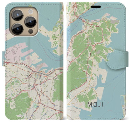 【門司（福岡県）】地図柄iPhoneケース（手帳タイプ）ナチュラル・iPhone 14 Pro Max 用