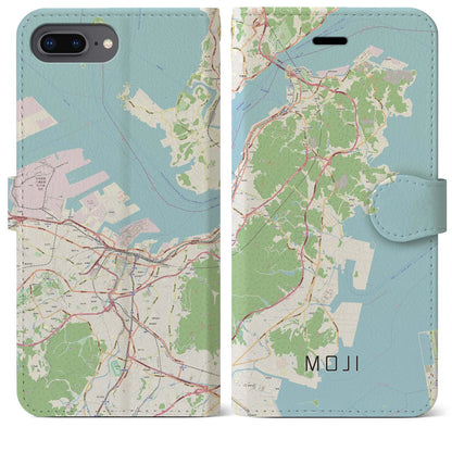 【門司（福岡県）】地図柄iPhoneケース（手帳タイプ）ナチュラル・iPhone 8Plus /7Plus / 6sPlus / 6Plus 用