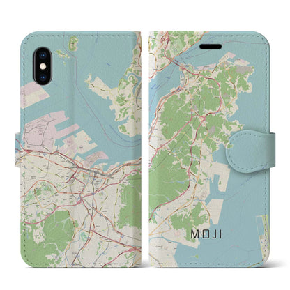 【門司（福岡県）】地図柄iPhoneケース（手帳タイプ）ナチュラル・iPhone XS / X 用