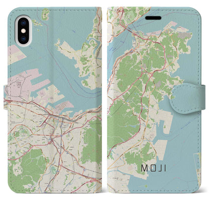 【門司（福岡県）】地図柄iPhoneケース（手帳タイプ）ナチュラル・iPhone XS Max 用