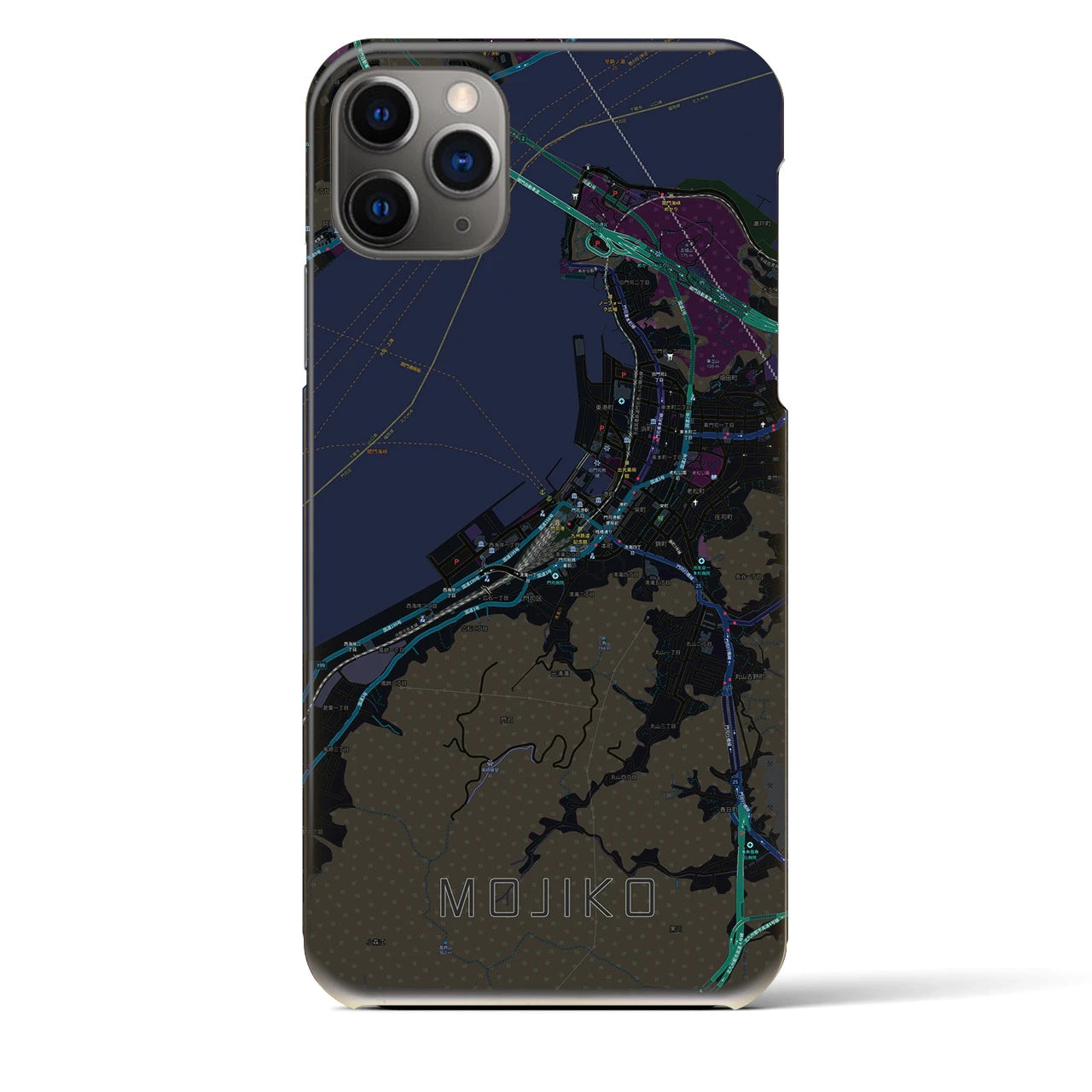 【門司港】地図柄iPhoneケース（バックカバータイプ・ブラック）iPhone 11 Pro Max 用