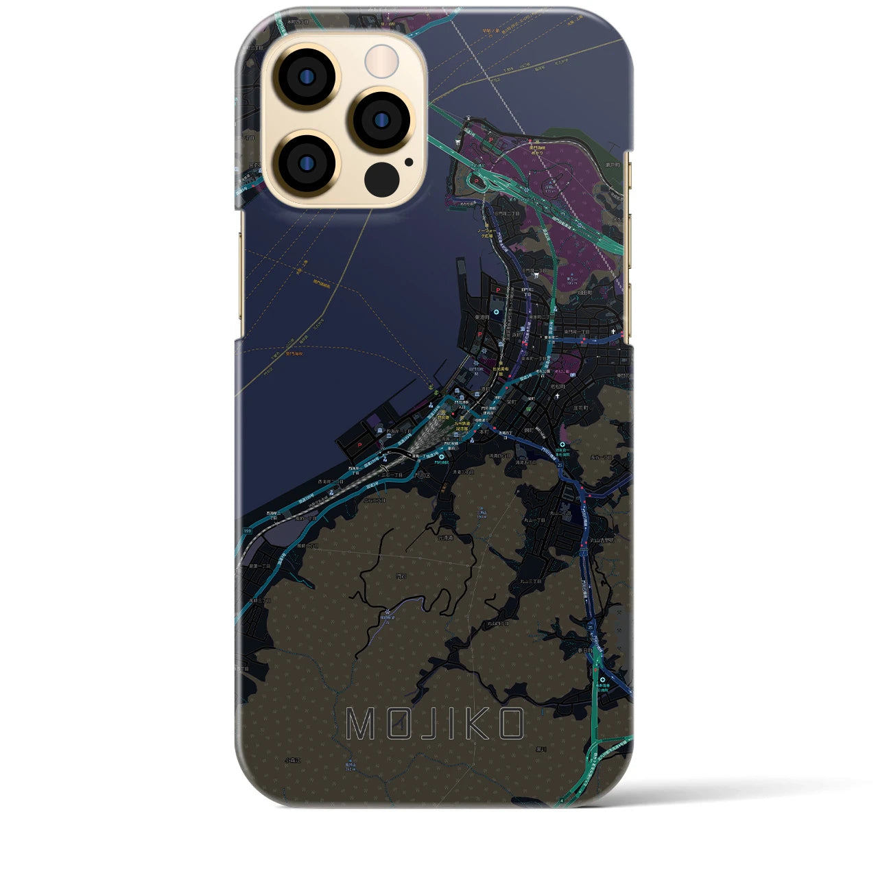 【門司港】地図柄iPhoneケース（バックカバータイプ・ブラック）iPhone 12 Pro Max 用