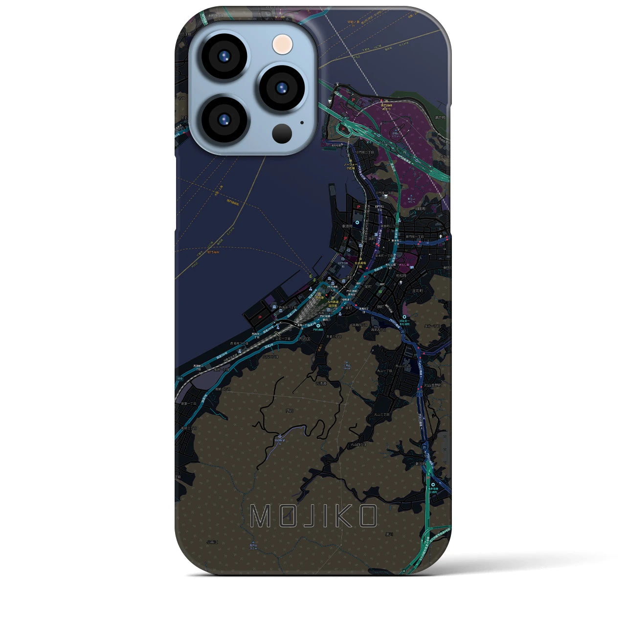 【門司港】地図柄iPhoneケース（バックカバータイプ・ブラック）iPhone 13 Pro Max 用