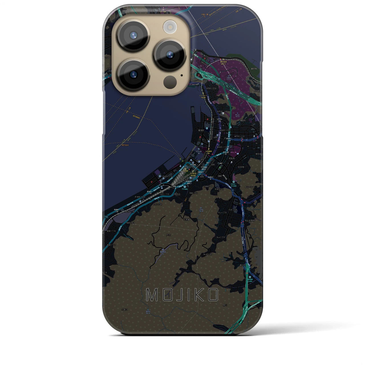 【門司港】地図柄iPhoneケース（バックカバータイプ・ブラック）iPhone 14 Pro Max 用
