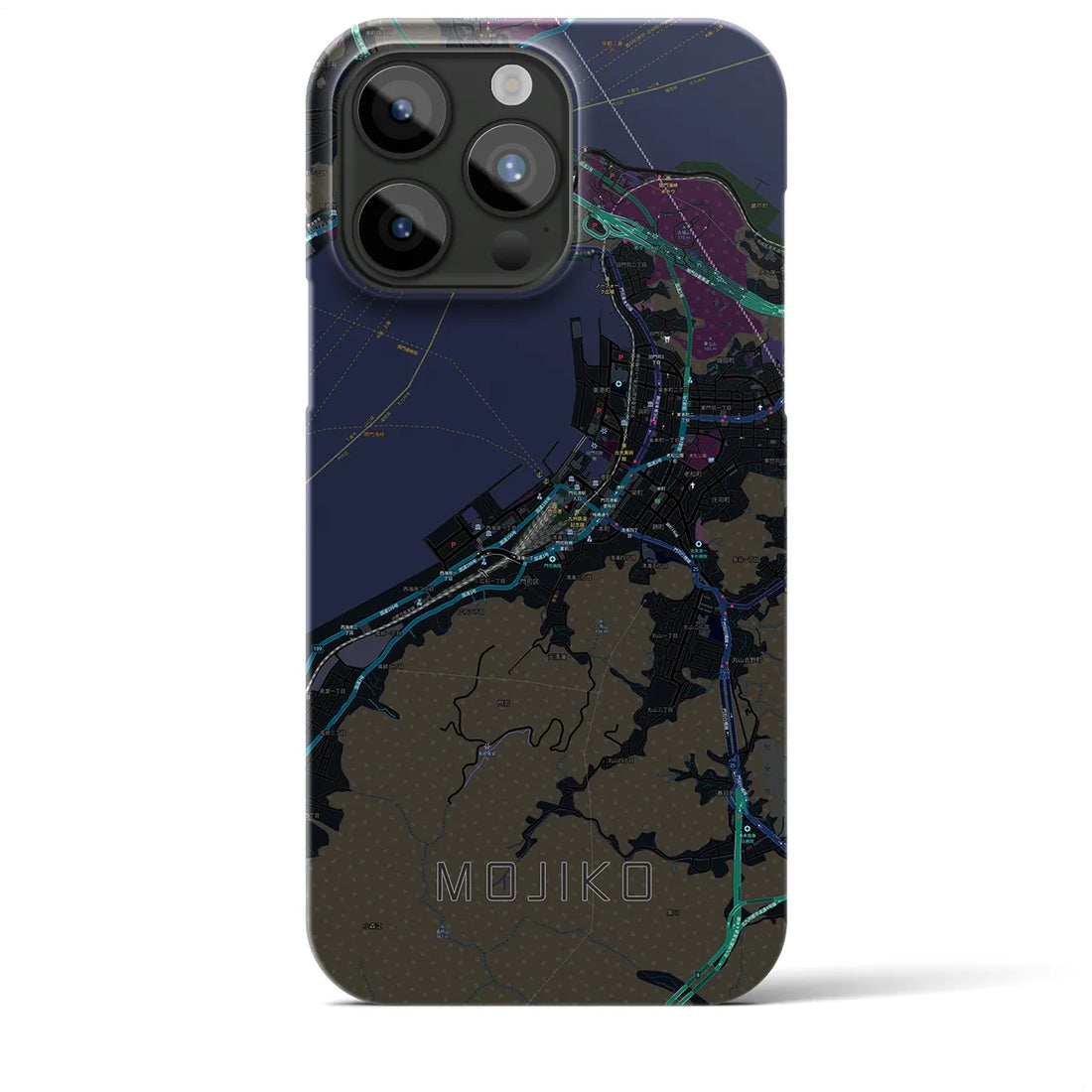 【門司港】地図柄iPhoneケース（バックカバータイプ・ブラック）iPhone 15 Pro Max 用