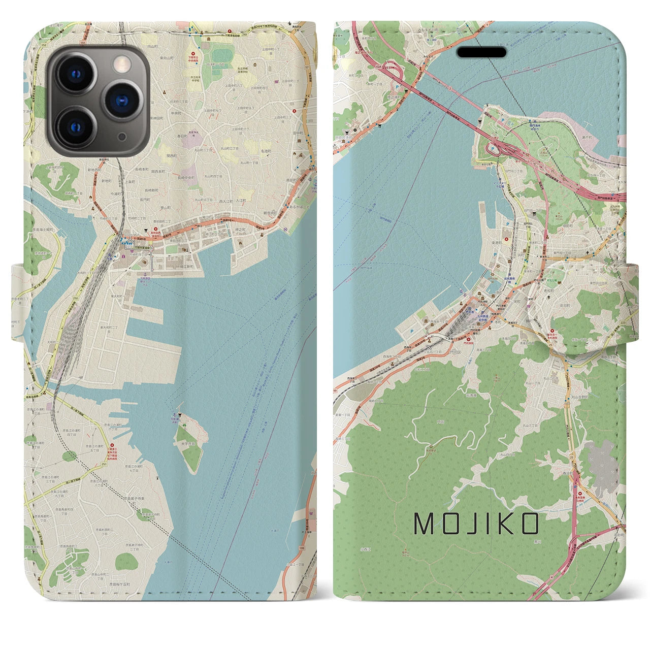 【門司港】地図柄iPhoneケース（手帳両面タイプ・ナチュラル）iPhone 11 Pro Max 用