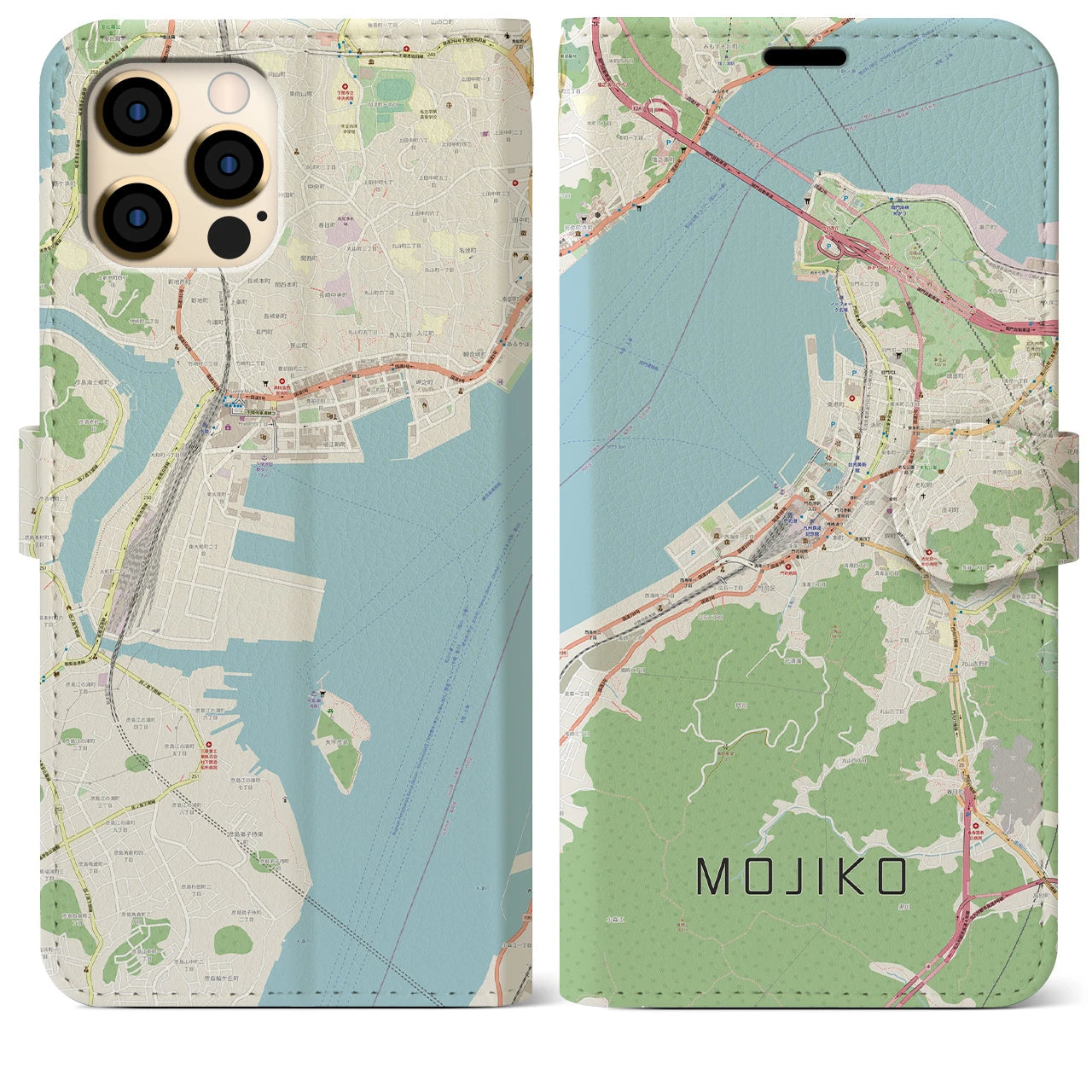 【門司港】地図柄iPhoneケース（手帳両面タイプ・ナチュラル）iPhone 12 Pro Max 用