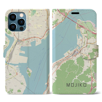 【門司港（福岡県）】地図柄iPhoneケース（手帳タイプ）ナチュラル・iPhone 12 / 12 Pro 用
