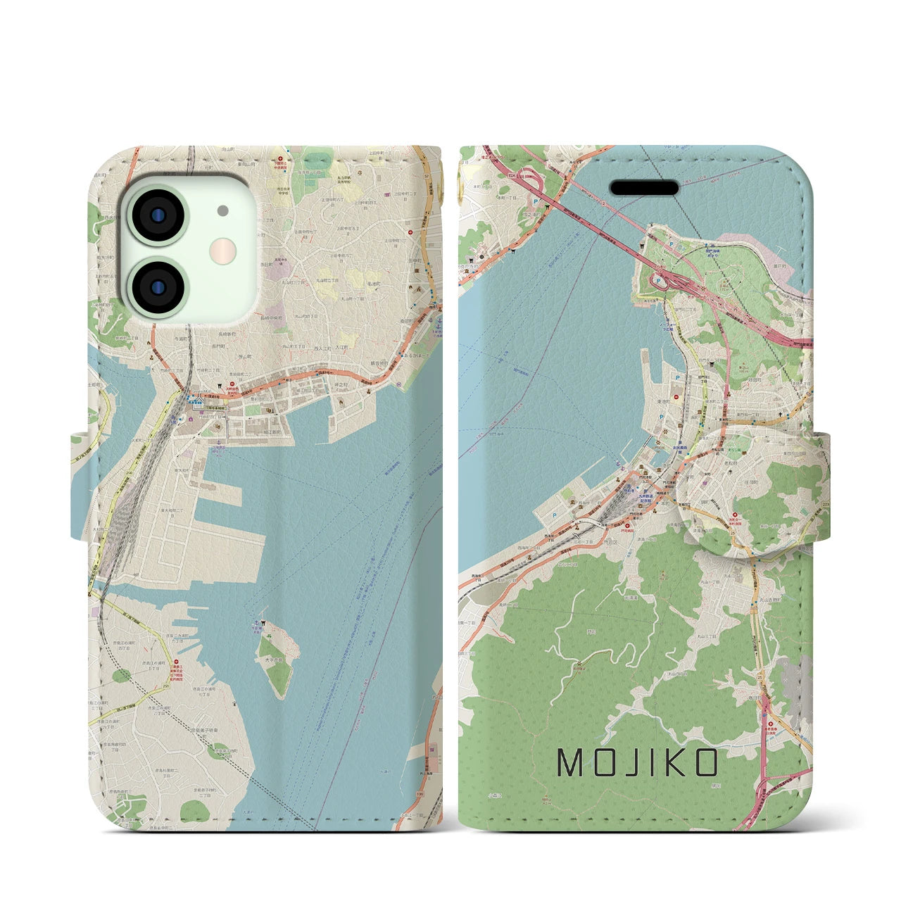 【門司港】地図柄iPhoneケース（手帳両面タイプ・ナチュラル）iPhone 12 mini 用