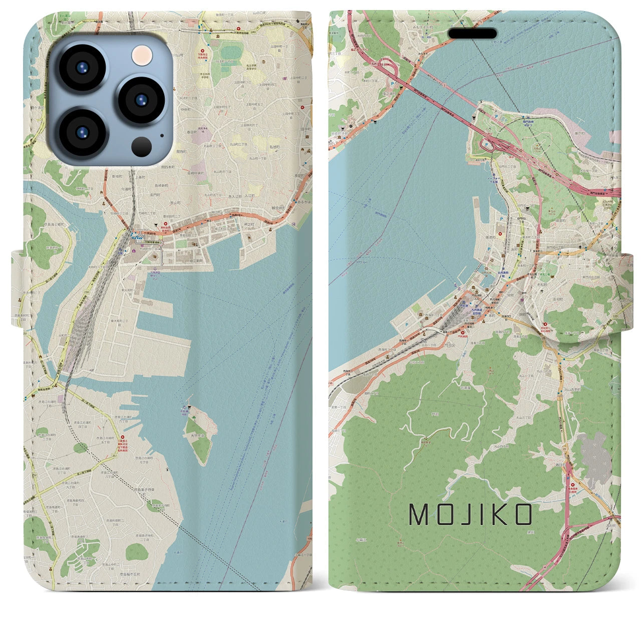 【門司港】地図柄iPhoneケース（手帳両面タイプ・ナチュラル）iPhone 13 Pro Max 用