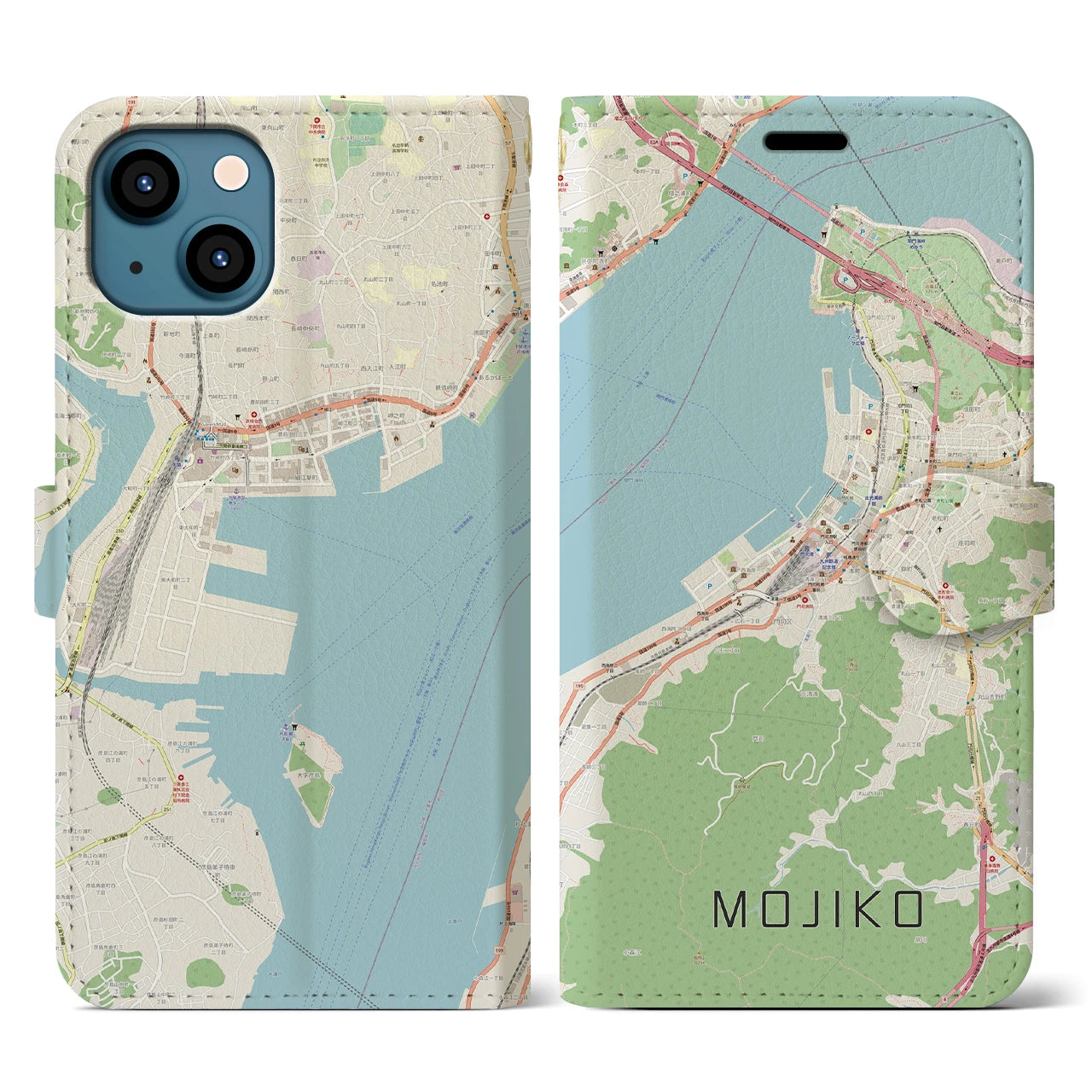 【門司港】地図柄iPhoneケース（手帳両面タイプ・ナチュラル）iPhone 13 用