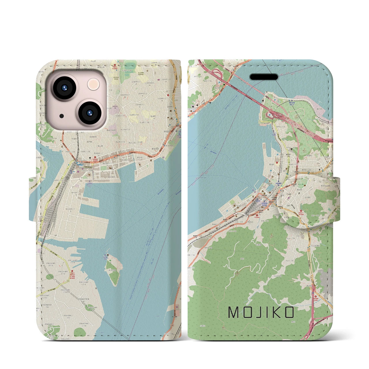 【門司港】地図柄iPhoneケース（手帳両面タイプ・ナチュラル）iPhone 13 mini 用
