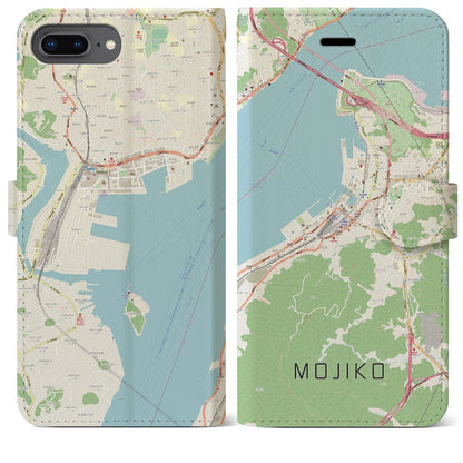 【門司港（福岡県）】地図柄iPhoneケース（手帳タイプ）ナチュラル・iPhone 8Plus /7Plus / 6sPlus / 6Plus 用