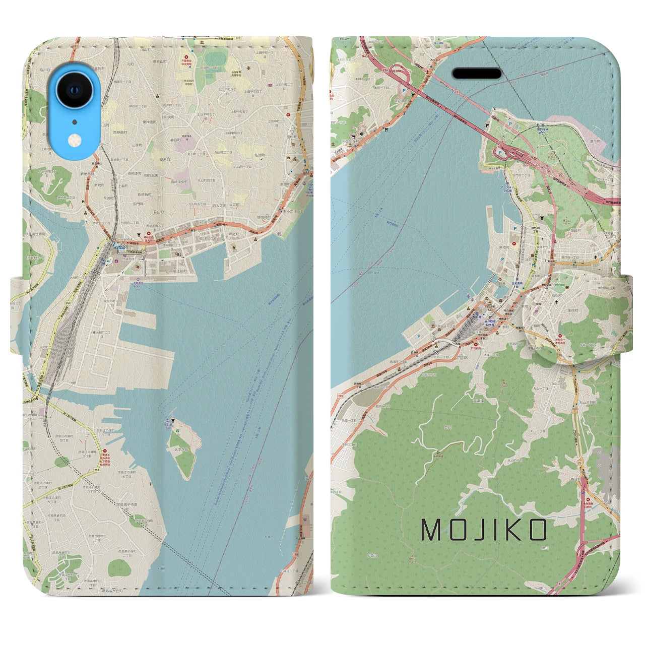 【門司港】地図柄iPhoneケース（手帳両面タイプ・ナチュラル）iPhone XR 用