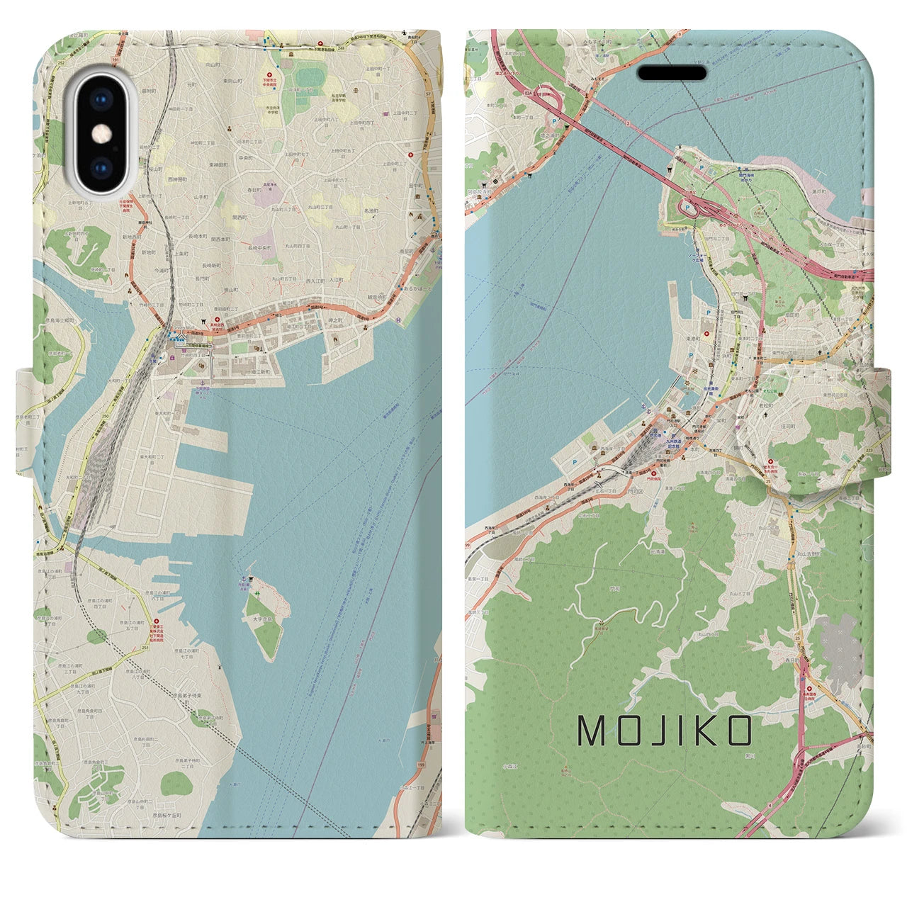 【門司港】地図柄iPhoneケース（手帳両面タイプ・ナチュラル）iPhone XS Max 用