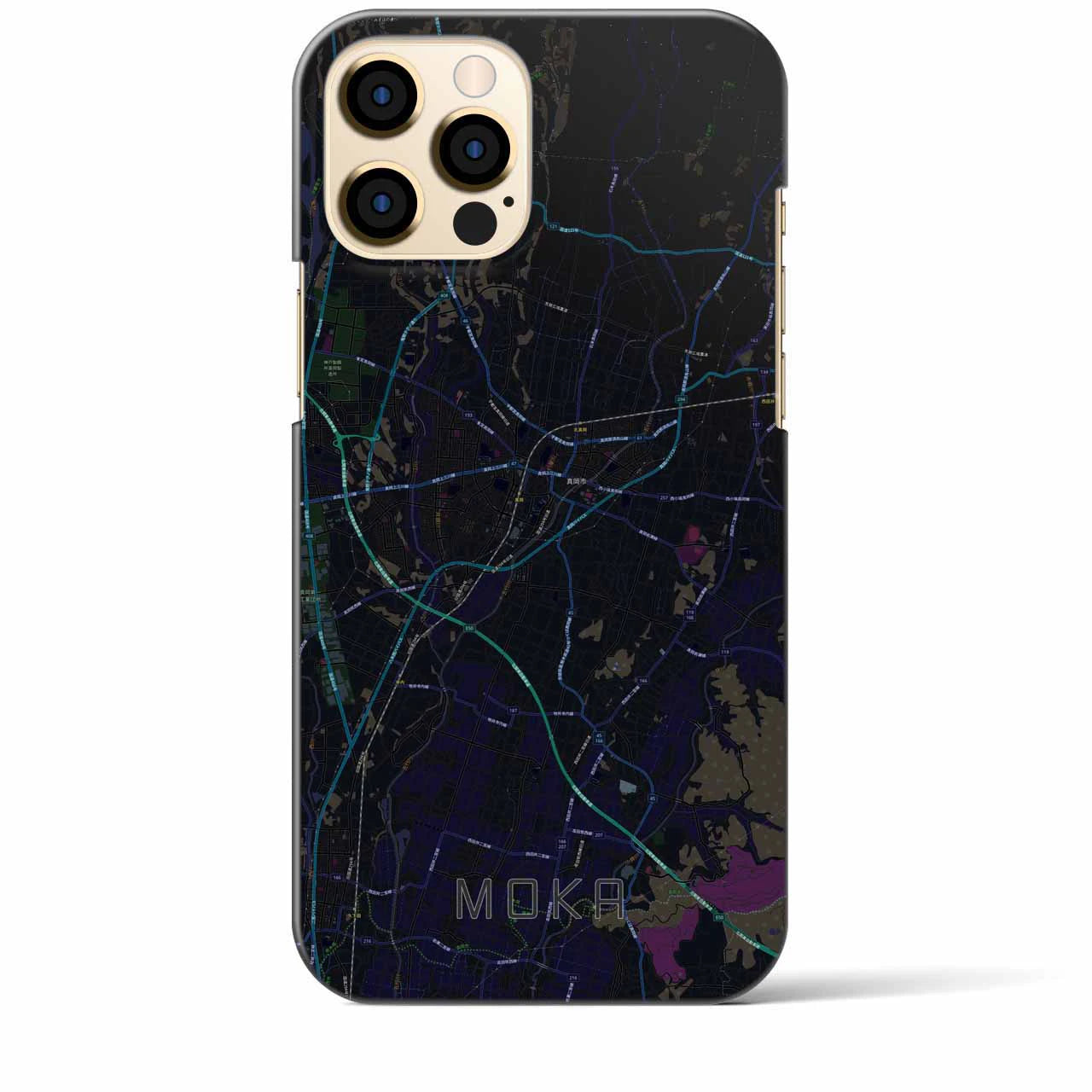 【真岡】地図柄iPhoneケース（バックカバータイプ・ブラック）iPhone 12 Pro Max 用