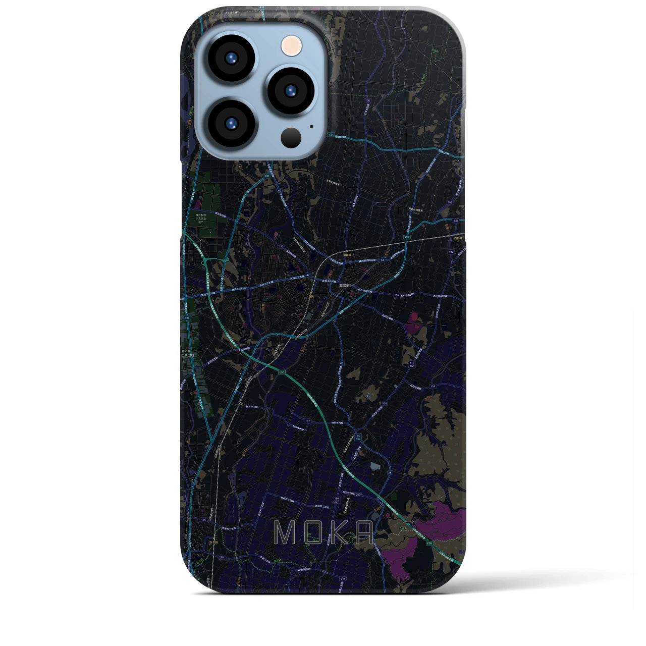 【真岡】地図柄iPhoneケース（バックカバータイプ・ブラック）iPhone 13 Pro Max 用