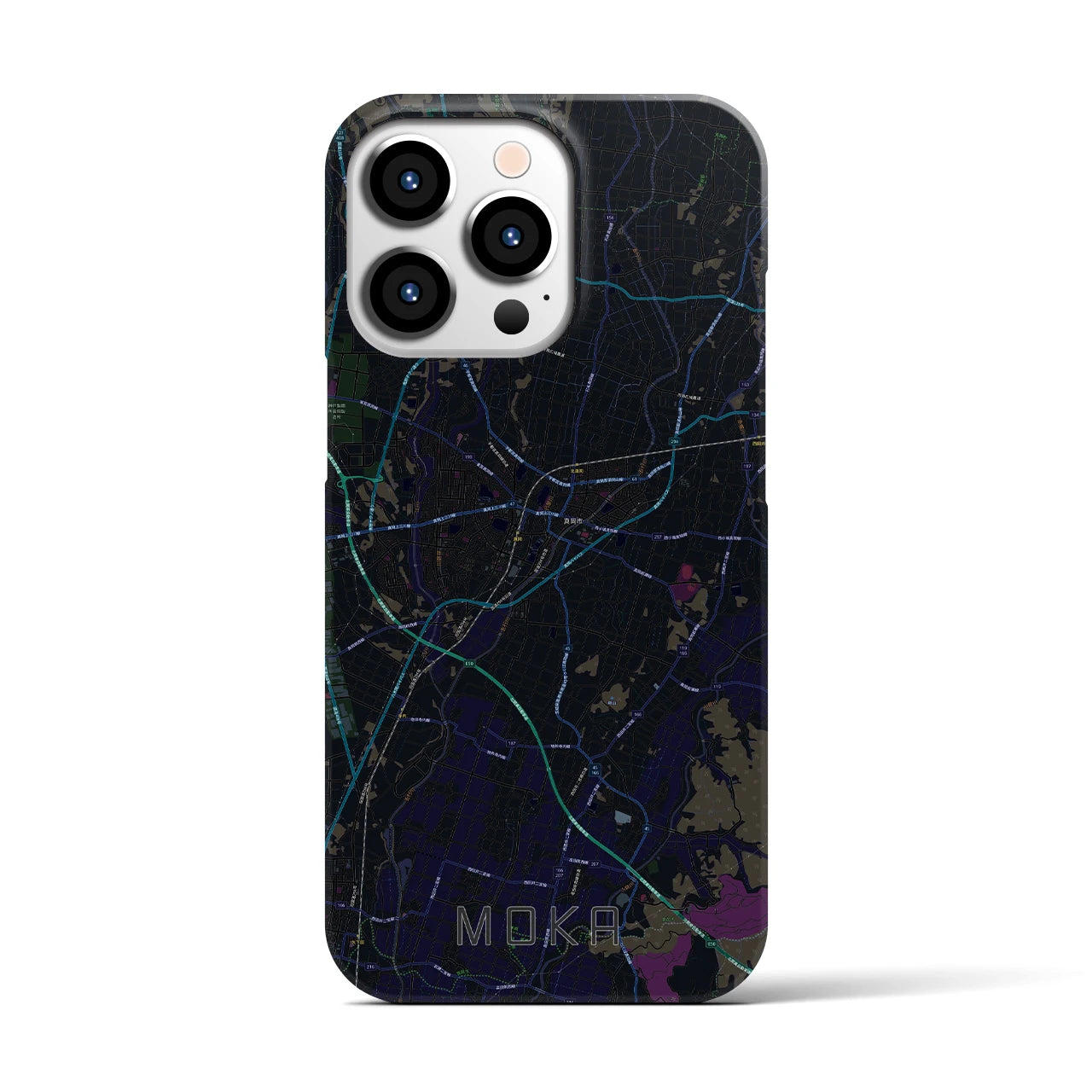 【真岡】地図柄iPhoneケース（バックカバータイプ・ブラック）iPhone 13 Pro 用
