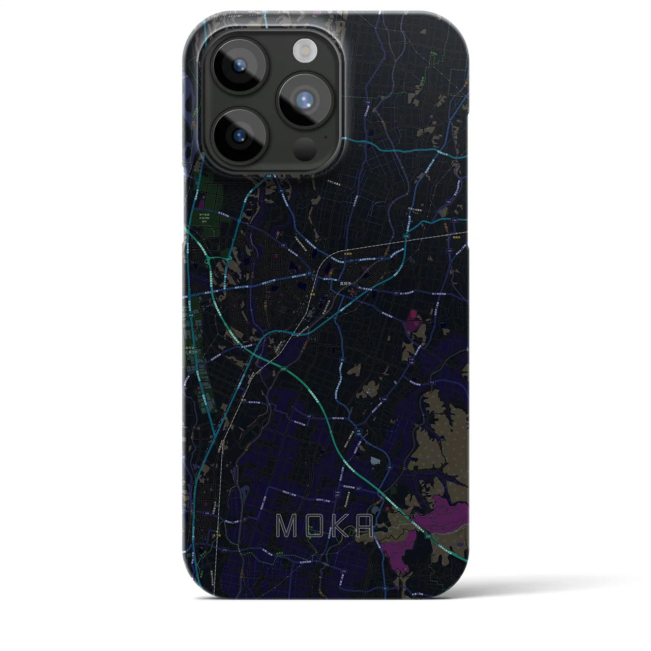 【真岡】地図柄iPhoneケース（バックカバータイプ・ブラック）iPhone 15 Pro Max 用