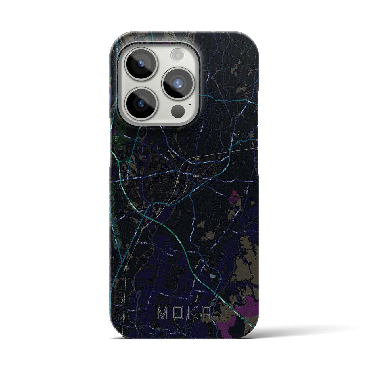 【真岡】地図柄iPhoneケース（バックカバータイプ・ブラック）iPhone 15 Pro 用