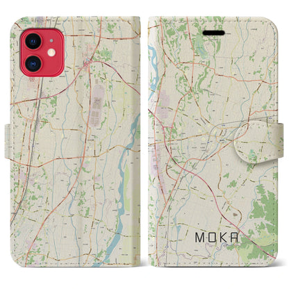 【真岡（栃木県）】地図柄iPhoneケース（手帳タイプ）ナチュラル・iPhone 11 用