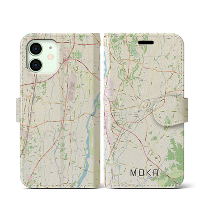 【真岡（栃木県）】地図柄iPhoneケース（手帳タイプ）ナチュラル・iPhone 12 mini 用