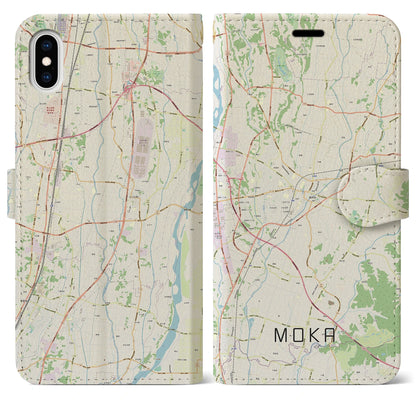 【真岡（栃木県）】地図柄iPhoneケース（手帳タイプ）ナチュラル・iPhone XS Max 用