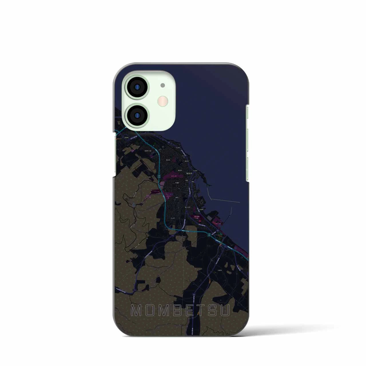 【紋別】地図柄iPhoneケース（バックカバータイプ・ブラック）iPhone 12 mini 用