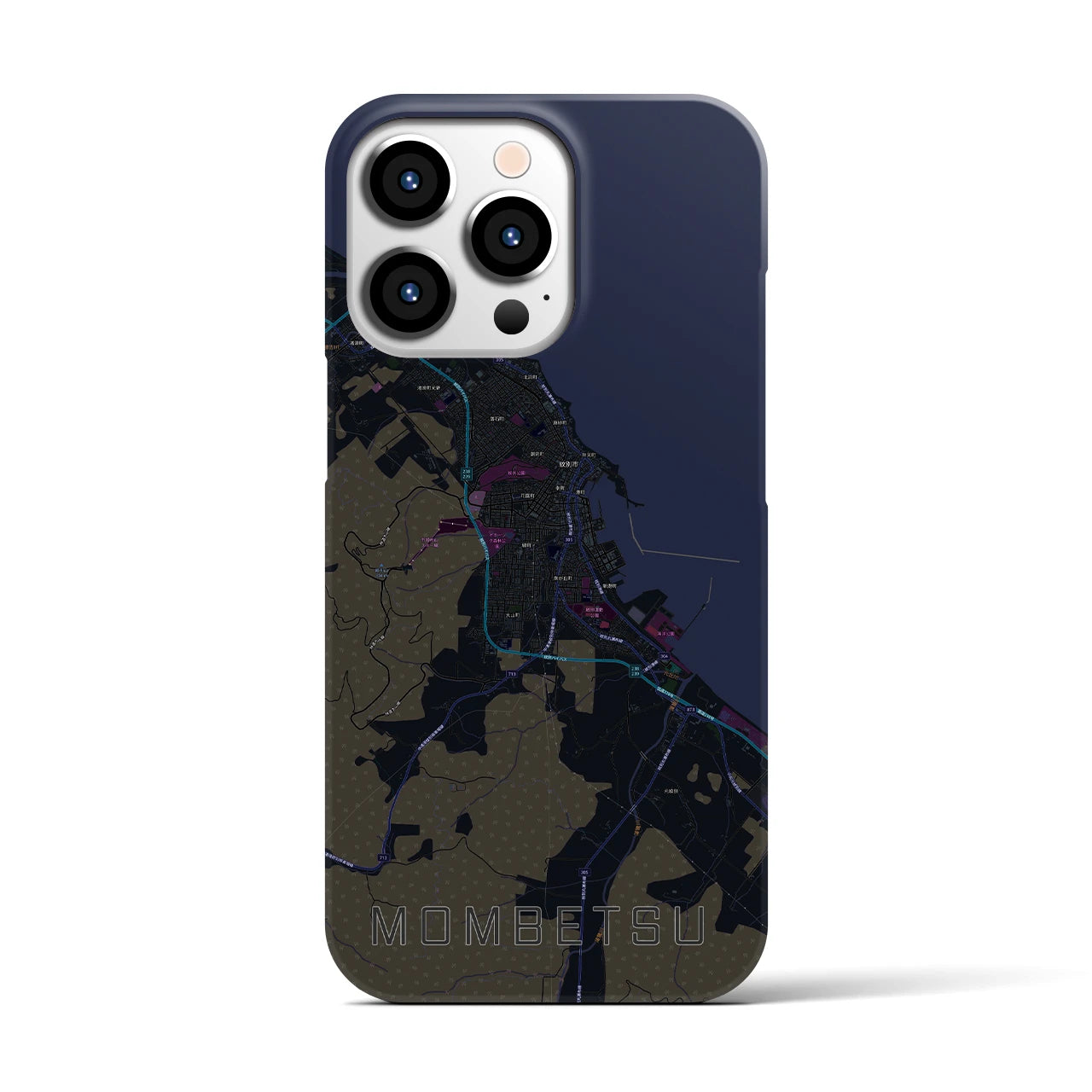 【紋別】地図柄iPhoneケース（バックカバータイプ・ブラック）iPhone 13 Pro 用