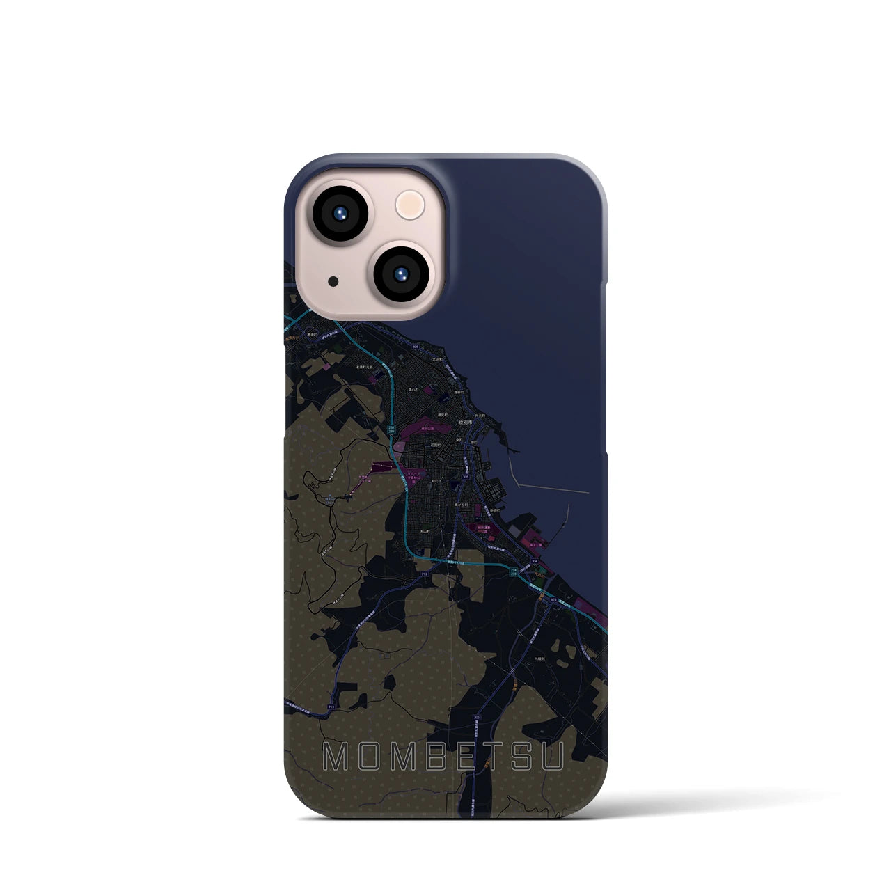 【紋別】地図柄iPhoneケース（バックカバータイプ・ブラック）iPhone 13 mini 用