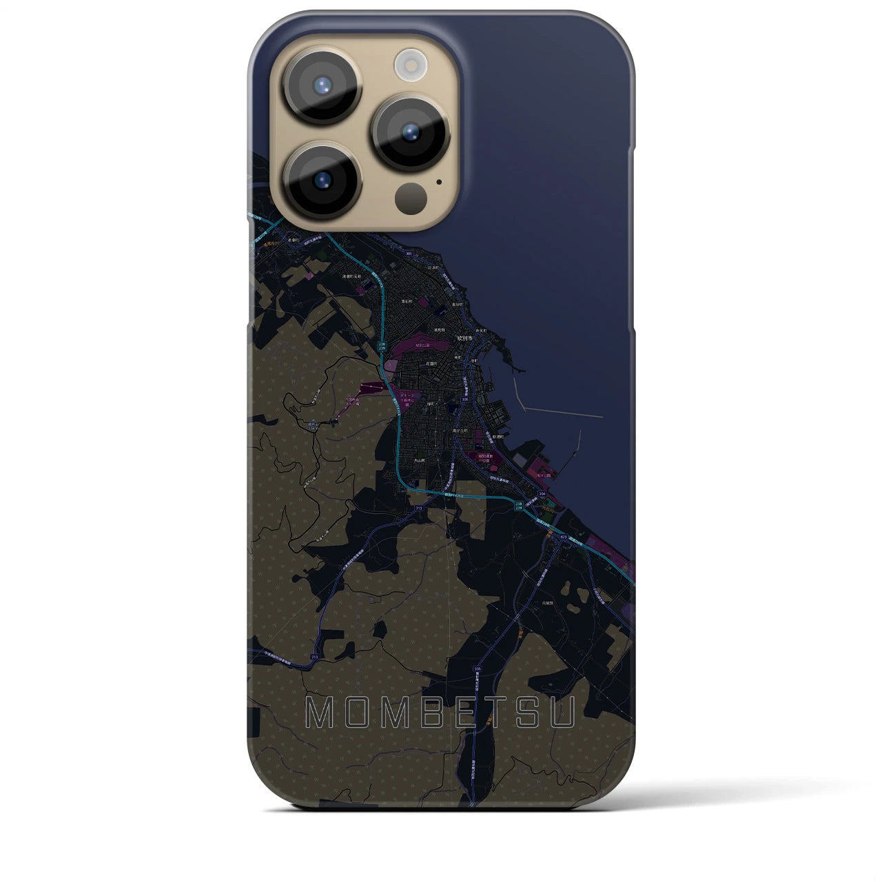 【紋別】地図柄iPhoneケース（バックカバータイプ・ブラック）iPhone 14 Pro Max 用