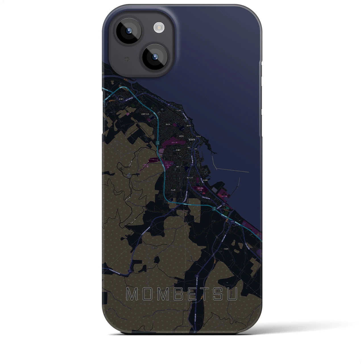 【紋別】地図柄iPhoneケース（バックカバータイプ・ブラック）iPhone 14 Plus 用