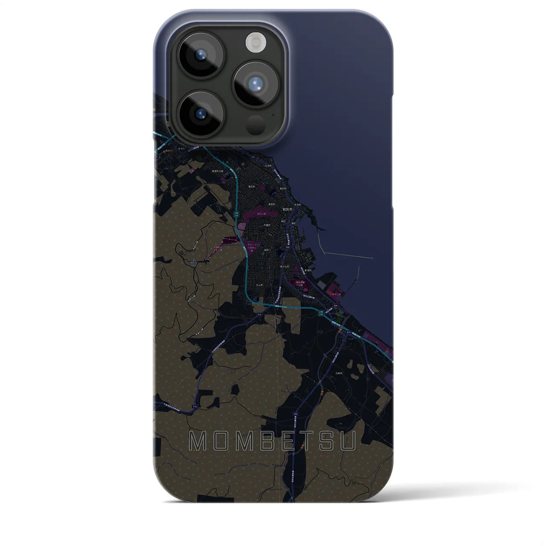 【紋別】地図柄iPhoneケース（バックカバータイプ・ブラック）iPhone 15 Pro Max 用