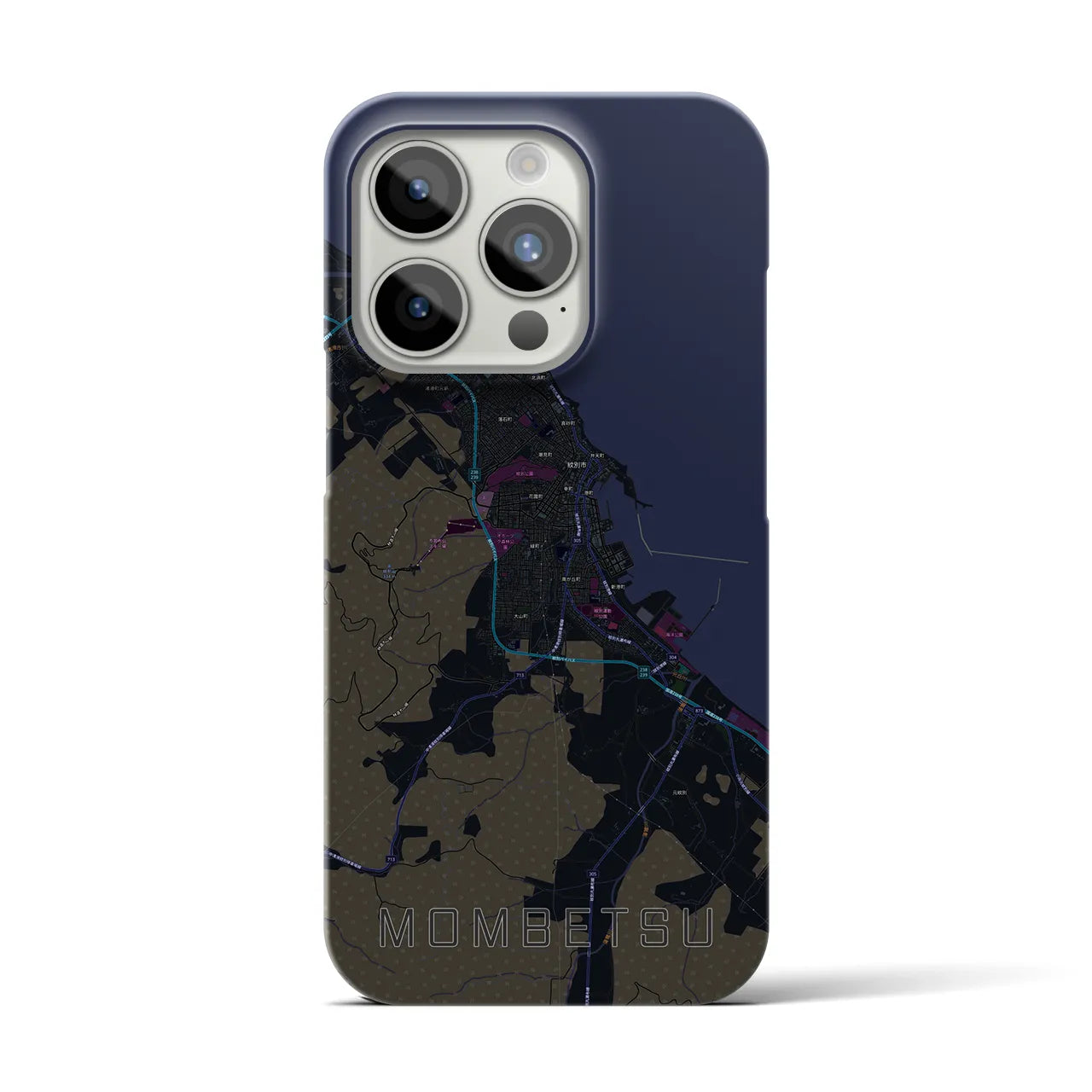 【紋別】地図柄iPhoneケース（バックカバータイプ・ブラック）iPhone 15 Pro 用