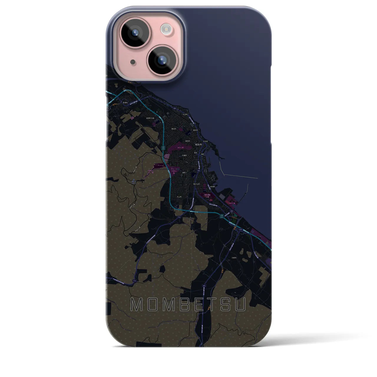 【紋別】地図柄iPhoneケース（バックカバータイプ・ブラック）iPhone 15 Plus 用