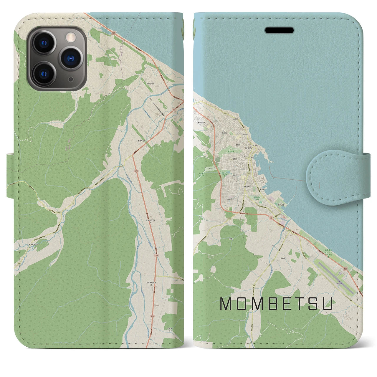 【紋別】地図柄iPhoneケース（手帳両面タイプ・ナチュラル）iPhone 11 Pro Max 用