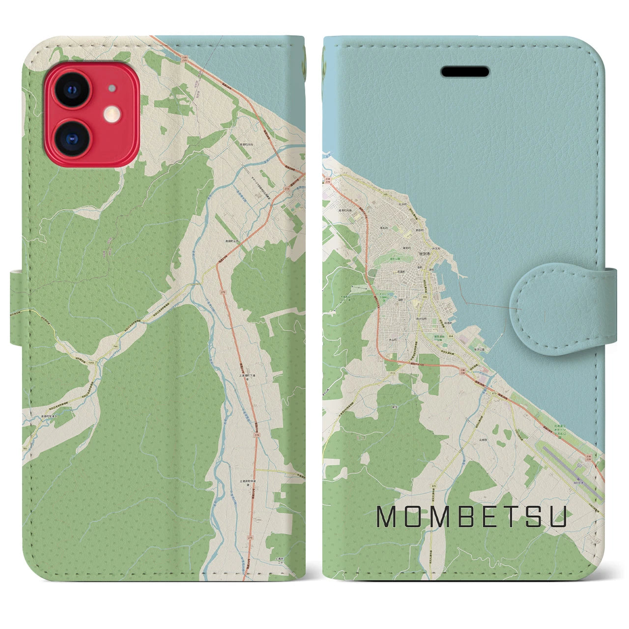 【紋別】地図柄iPhoneケース（手帳両面タイプ・ナチュラル）iPhone 11 用