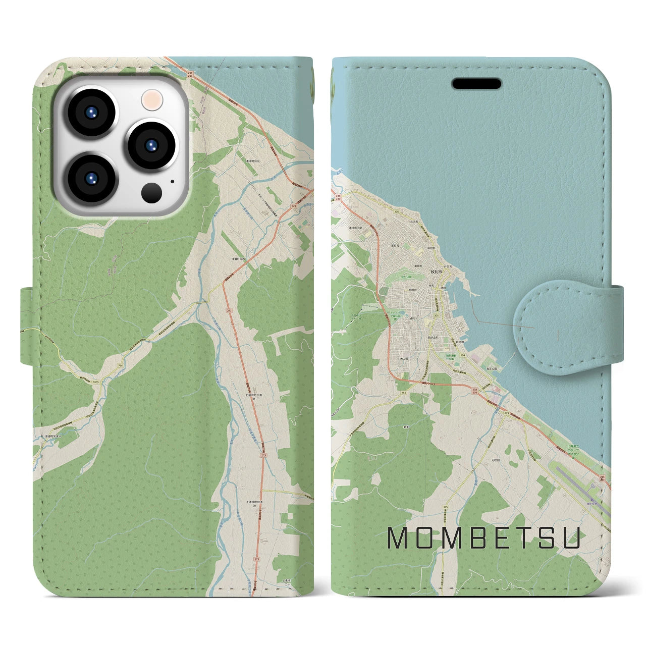 【紋別】地図柄iPhoneケース（手帳両面タイプ・ナチュラル）iPhone 13 Pro 用