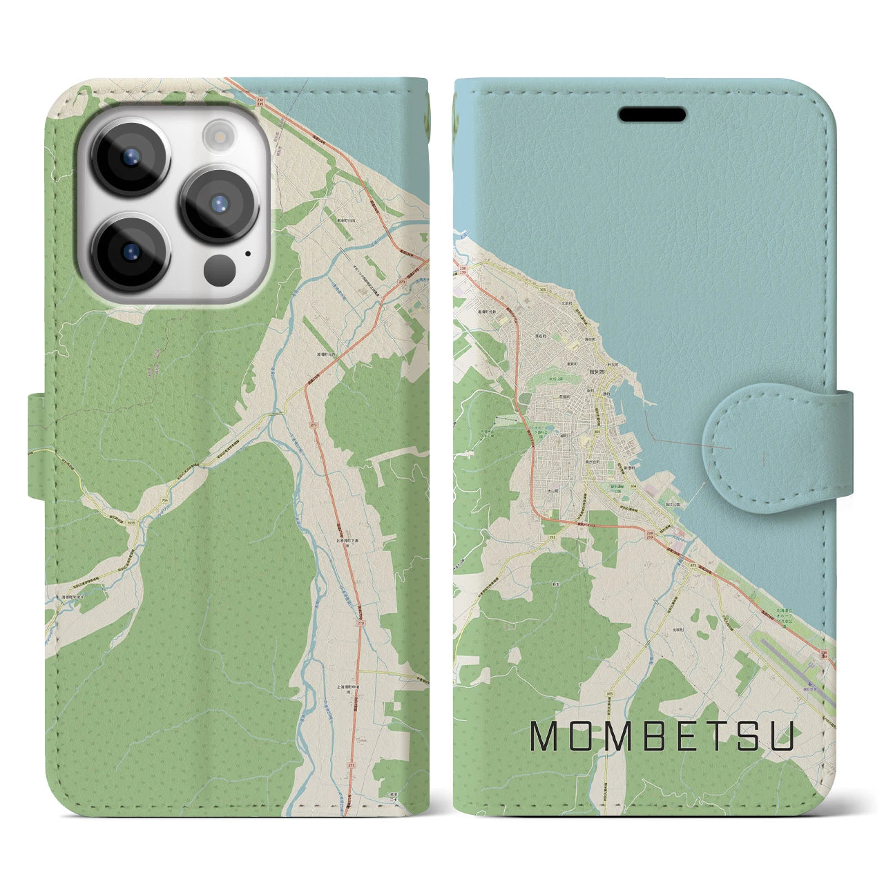 【紋別】地図柄iPhoneケース（手帳両面タイプ・ナチュラル）iPhone 14 Pro 用