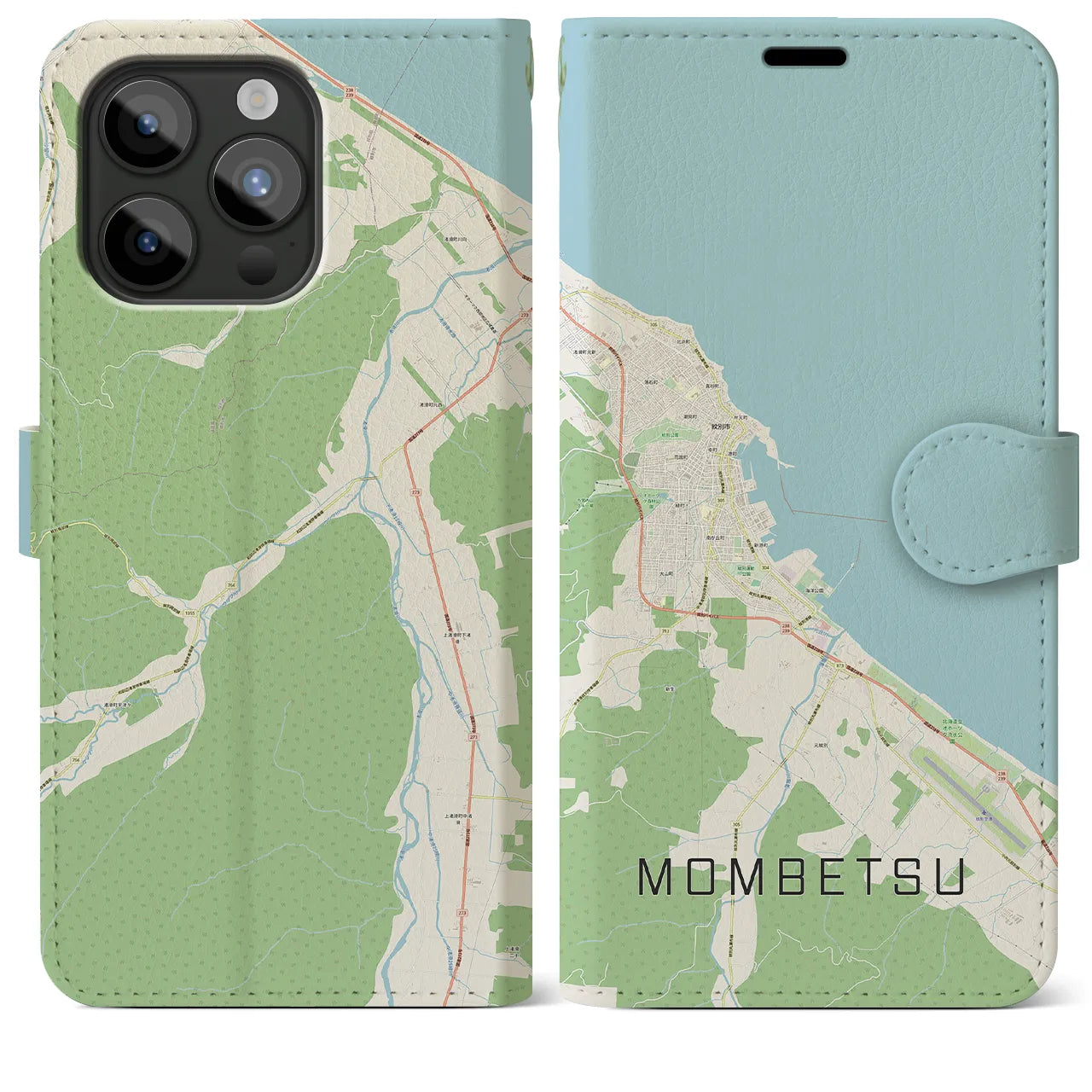 【紋別】地図柄iPhoneケース（手帳両面タイプ・ナチュラル）iPhone 15 Pro Max 用