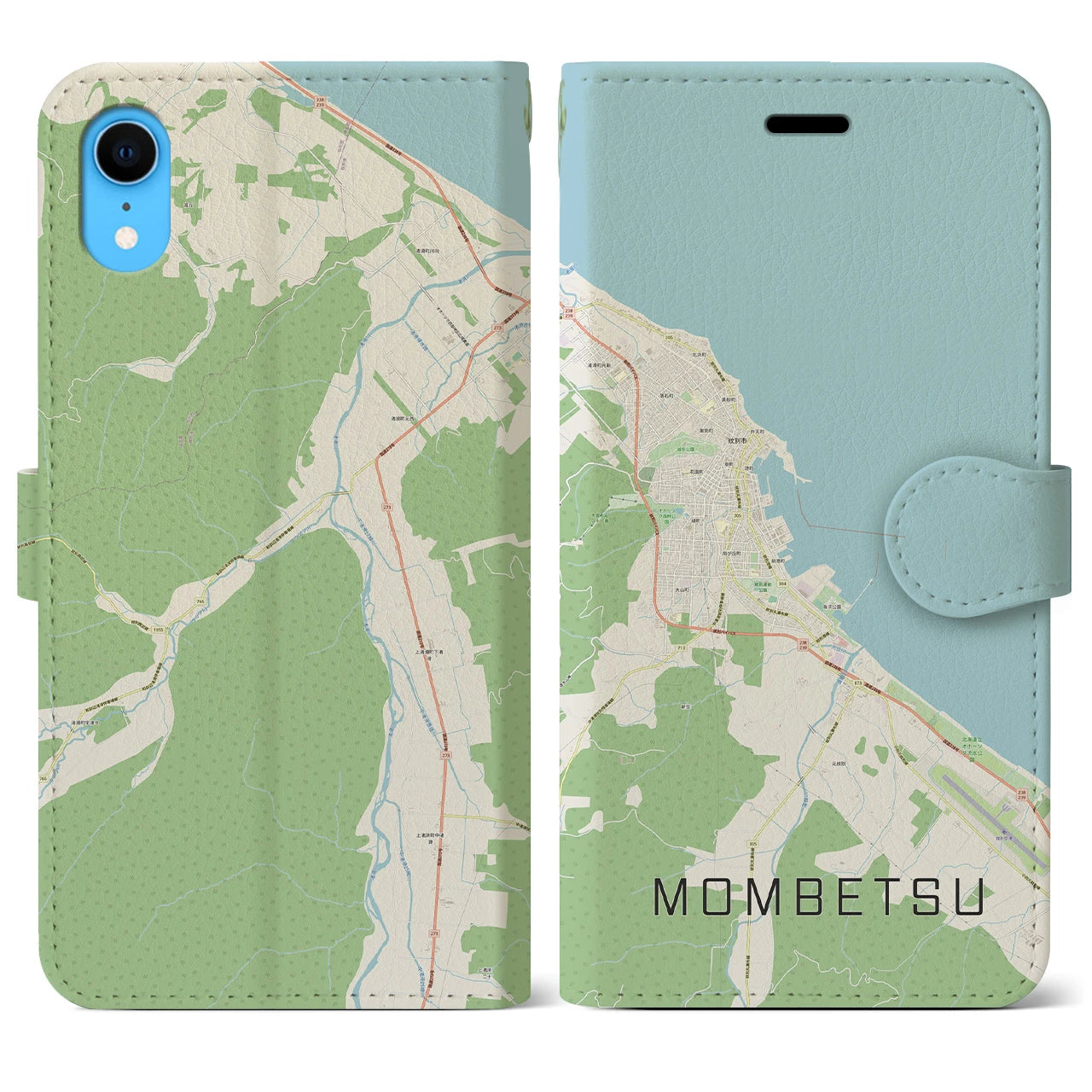 【紋別】地図柄iPhoneケース（手帳両面タイプ・ナチュラル）iPhone XR 用