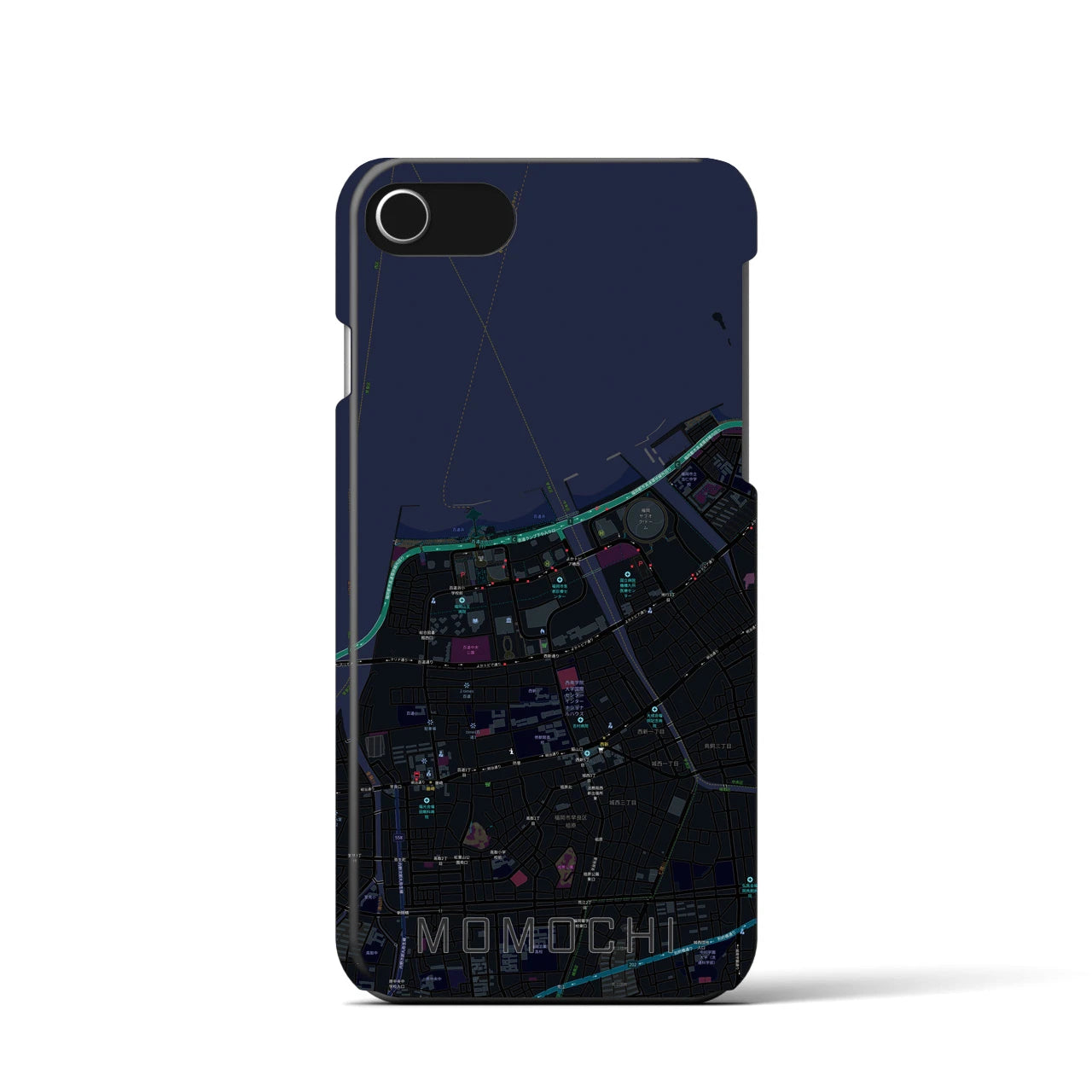 【百道】地図柄iPhoneケース（バックカバータイプ・ブラック）iPhone SE（第3 / 第2世代） / 8 / 7 / 6s / 6 用