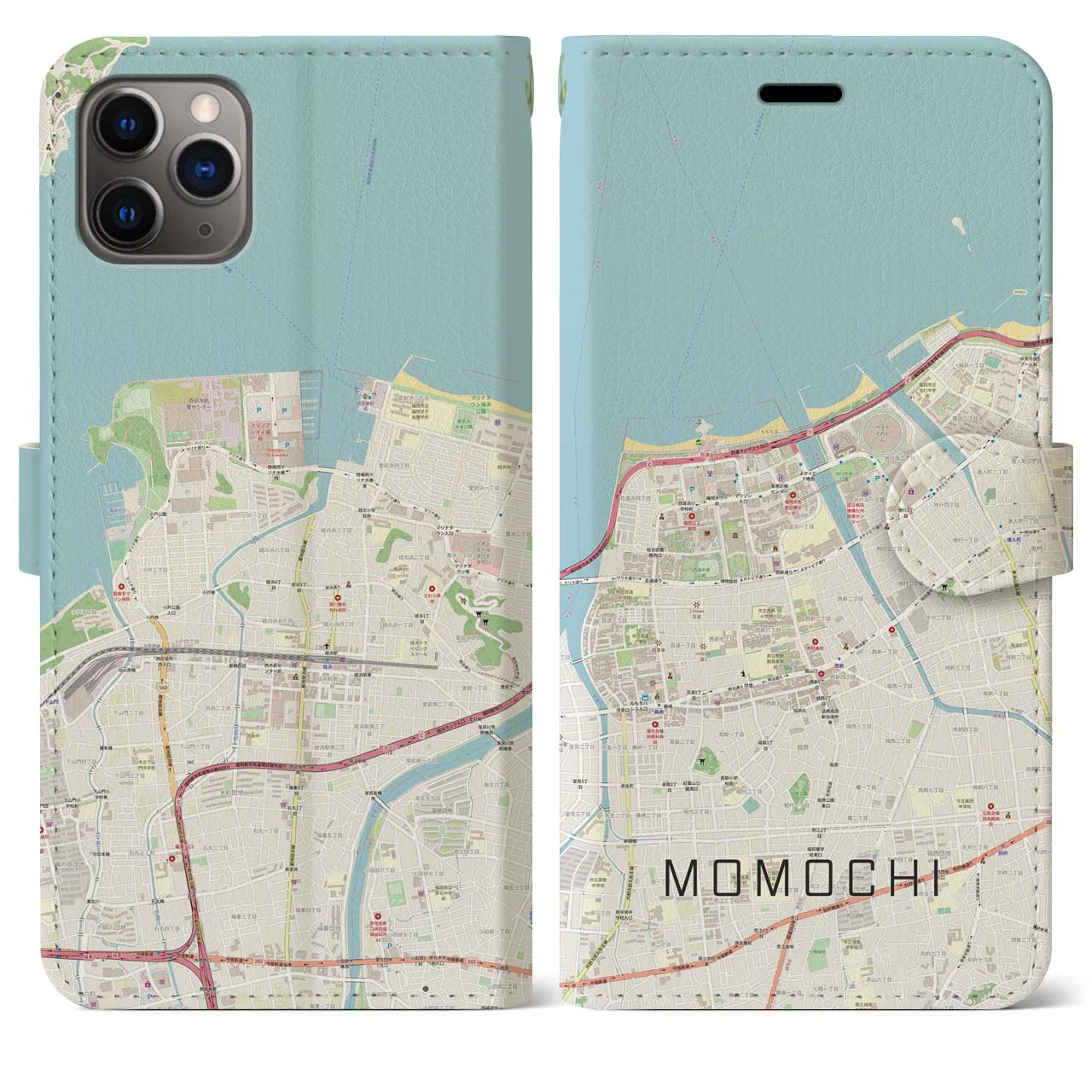 【百道】地図柄iPhoneケース（手帳両面タイプ・ナチュラル）iPhone 11 Pro Max 用