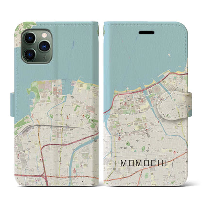 【百道（福岡県）】地図柄iPhoneケース（手帳タイプ）ナチュラル・iPhone 11 Pro 用